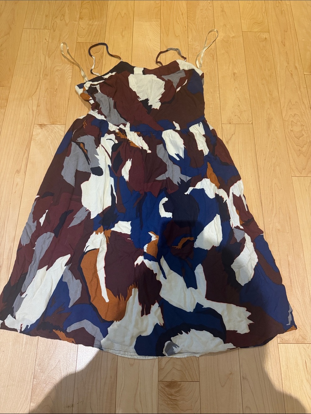 Abstract Print Sundress in Navy, Burgundy & Cream